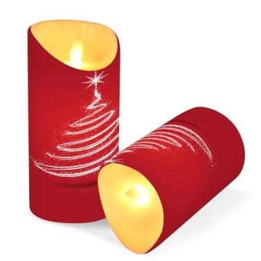 Imagem de Blueangle Pacote com 2 velas de árvore de Natal brancas brilhantes sem chama com controle remoto e temporizador, velas LED cintilantes (7,6 cm x 15 cm) para decoração de casa, casamento, acampamento