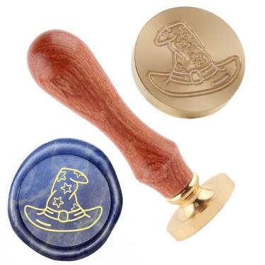 Imagem de Selo de cera Magic Hat Carimbo de selo de cera de Halloween Cabeças de latão removíveis e uma alça de madeira para decorar convites de festa de Natal de Halloween, embalagem de vinho, cartões