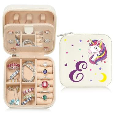 Imagem de Caixa de joias de viagem organizadora para presentes pequena fofa personalizada presente de aniversário natal para filha anel colar brinco caixa organizadora branca letra A-Z