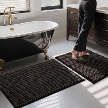 Imagem de BSICPRO Conjunto de tapetes de banheiro de 2 peças - tapetes de banho de chenille antiderrapante grosso macio absorvente tapete de banho tapete de chuveiro lavável à máquina - acessórios de decoração