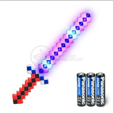 Imagem de Kit Brinquedo Espada Pixel Minecraft 58cm C/Som Luz+3 Pilhas