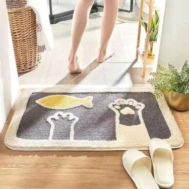 Imagem de Hyuduo Tapete de Porta Interno, Tapete de Porta Frontal Antiderrapante de Chenille 60x40cm Com Absorção de água e Secagem Rápida, para Entrada de (dono e gato 40X60 espessado [imitação de caxemira])