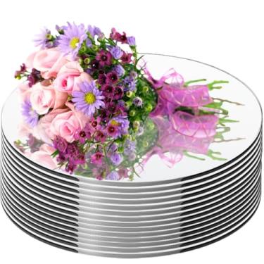 Imagem de Pacote com 19 espelhos redondos de acrílico para centros de mesa, espelho circular sem vidro para centros de mesa, bandejas de vela espelhadas, placas para casamento, aniversário, mesa de Natal