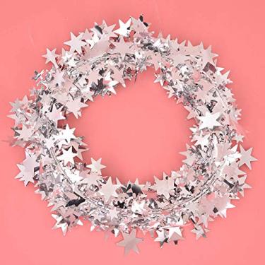 Imagem de Decorações de guirlanda de alcatrão, árvore de Natal de 7,5 m, guirlanda de tinsel de Natal, decorações de festa de estrela para usar como embalagem de artesanato (prata)