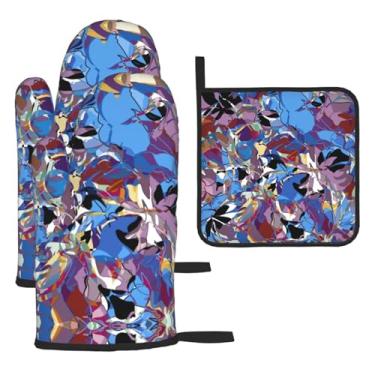 Imagem de Lindas flores – Conjunto de cozinha essencial com 3 peças, luvas resistentes ao calor e aderência da tampa, proteção para churrasco no forno, design de armazenamento suspenso.