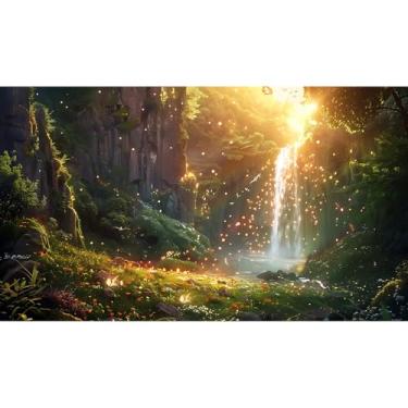 Imagem de Fantasia floresta aquário fundo cachoeira cascatas piscina piscina piscina aquário encantada flores vibrantes raios de sol répteis fundos de tanque de répteis vaga-lumes oásis terrário fundos 61 x 40