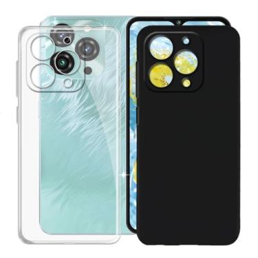 Imagem de KJYFOANI Capa para Oukitel C3 (6,5 polegadas), preta + capas transparentes à prova de choque, capa de telefone com proteção contra quedas, capa de silicone ultra fina e macia para - [2 unidades]
