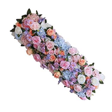 Imagem de LMJYU Linha de flores de arco de casamento, 1 m, arranjos de flores artificiais, fileira floral rosa de peônias falsas de seda para decoração de pano de fundo de casamento, cerimônia de festa faça
