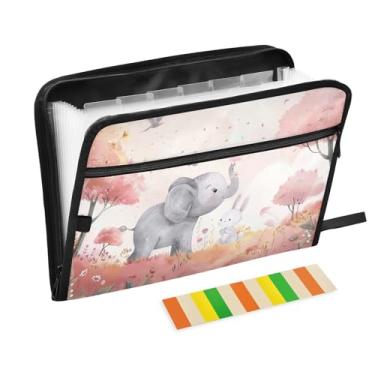 Imagem de Wassud Elefante acordeão organizador de arquivos letra A4 pastas de arquivo de papel organizador de documentos fólio com etiquetas pasta de arquivo expansível 13 bolsos