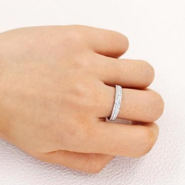 Imagem de Anel CZ banhado a platina, aliança de zircônia brilhante para casamento, promessa, empilhável ou joias de uso diário YC6491, 7, Latão, Sem pedra preciosa