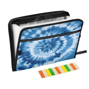 Imagem de CEBUGI Pasta expansível de 13 bolsos, impermeável, sanfonada, organizador de arquivos com etiquetas tamanho A4, organizador de documentos de papel para escola, material de escritório, azul, tie-dye