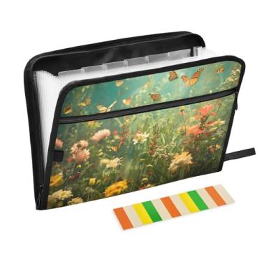 Imagem de CEBUGI Pasta expansível com 13 bolsos, organizador de arquivos sanfonado à prova d'água com etiquetas tamanho A4, organizador de documentos de papel para escola, material de escritório, flor de