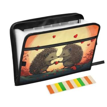 Imagem de Wassud Hedgehogs in Love, organizador de arquivos sanfonados, 13 bolsos, pastas expansíveis com abas e adesivos, organizador de pastas de documentos de recibo de papel tamanho carta A4 para viagens de