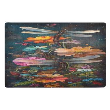 Imagem de Qilmy Capachos para ambientes externos de flores silvestres e libélulas, 81 x 50 cm, tapete de boas-vindas interno, tapetes de banho fofos, capacho frontal antiderrapante para entrada, pátio, áreas de