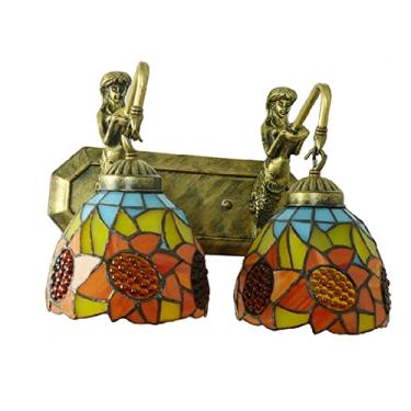 Imagem de Arandela de parede estilo Tiffany com vitral de girassol, luminária vintage com múltiplas lâmpadas para espelho de banheiro, ideal para maquiagem e corredor. Compatível com 110V-240V e 2 lâm