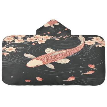 Imagem de Burbuja Toalha de banho com capuz de peixe vermelho para crianças, toalha de praia de pelúcia macia absorvente para chá de meninas e meninos 3-10 anos, 61 x 127 cm