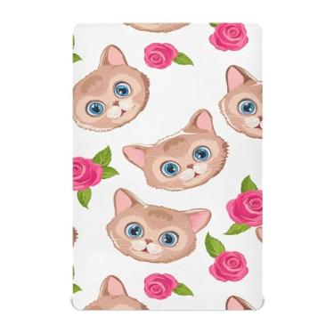 Imagem de Burbuja Lençol de berço de rosas de gatos para meninos e meninas, lençol com elástico 71 x 132 cm para colchão de berço padrão e infantil, macio e respirável