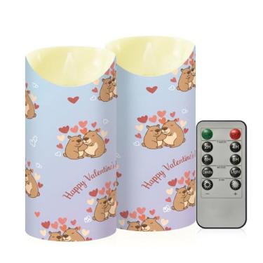 Imagem de Wassud Pacote com 2 velas sem chama de capivaras dos namorados com controle remoto, velas realistas cintilantes com temporizador, velas decorativas para Natal, casamento, festa, decoração de casa