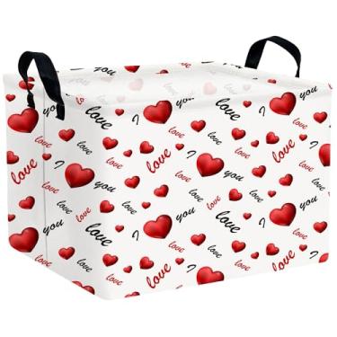 Imagem de MYFLOCY Grande cesta de dia dos namorados, caixa de armazenamento em forma de coração, para presentes, caixas de armazenamento de tecido, organizador de brinquedos dobráveis com alças para decoração
