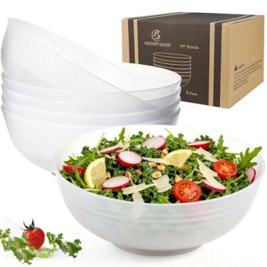 Imagem de Greentainer Tigelas de salada grandes inquebráveis, tigelas de plástico transparente de 2,154 g, conjunto de 6, tigela leve para sopa, cereais, frutas, pipoca, lava-louças e micro-ondas