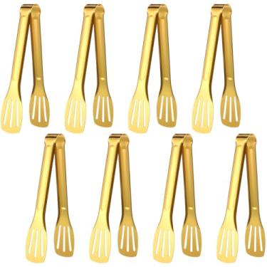 Imagem de Yiyiring Pacote com 8 pinças de cozinha para servir de aço inoxidável de 17 cm, pequenos utensílios de servir para cozinhar, churrasco, festa, entretenimento, acessórios (ouro)