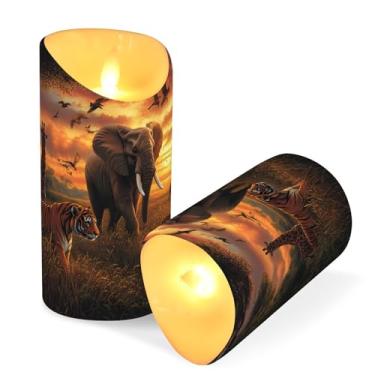 Imagem de ATTX Pacote com 2 velas sem chama de animais selvagens – 7,6 cm x 9,9 cm de LED com controle remoto e temporizador para casa, casamento, decoração de acampamento #647