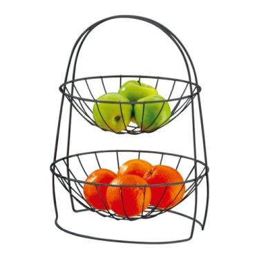 Imagem de Fruteira de Mesa 2 Andares Cesto Organizador Frutas Preto Onix - 992OX Future