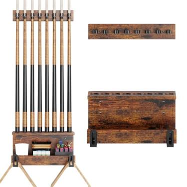 Imagem de Suporte de parede grande para taco de sinuca, suporte de conjunto de tacos de sinuca para 8 bastões de armazenamento de tacos de sinuca, acessórios de mesa de sinuca, organizador de equipamentos