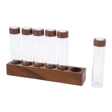 Imagem de Eujgoov Conjunto de Tubos de Ensaio de Vidro Com Rack de Madeira, 6 ou 12 Tubos Com Válvula Unidirecional para Armazenamento de Grãos de café, Doces, Lembrancinhas de Laboratório, Dormitório, (6