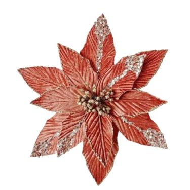 Imagem de CWPJUNDGP Flor de Natal de veludo leite branco pelúcia simulação flor decoração de Natal joia de ouro rosa