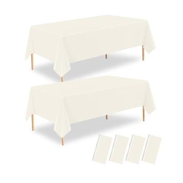 Imagem de ZHIAXTON Pacote com 4 toalhas de mesa de plástico marfim, 137 x 277 cm, capas de mesa retangulares de marfim descartáveis para aniversário, acampamento, decoração de festa de casamento
