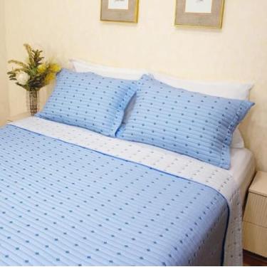 Imagem de Kit Cobre Leito Bordado Fios – Colcha de Cama Solteiro Enxoval Elegante e Confortável para Quarto (Azul,Solteiro)