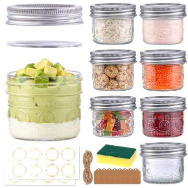 Imagem de Potes de vidro de 118 ml com tampas e faixas de aço inoxidável 304, pequenos frascos de conserva, mini frascos de vidro para mel, geleia, iogurte, aveia noturna, sobremesa, armazenamento de alimentos