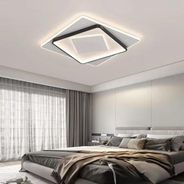 Imagem de Luminária de teto LED moderna em metal preto com intensidade regulável para sala de estar, com controle remoto. Luminária de teto de 40W em estilo nórdico para cozinha, sala de jantar e escr
