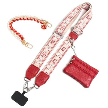 Imagem de RENUIS Alça de telefone com bolsa com zíper, clipe ajustável e alça Go para telefone com carteira transversal (vermelho jacquard