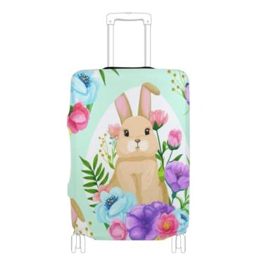 Imagem de Joisal Lindos coelhos da Páscoa florais capas de mala protetor de bagagem bonito elástico essencial de viagem para mulheres, capa de terno, P, serve para capa de 45 a 50 cm, Lindos coelhinhos florais