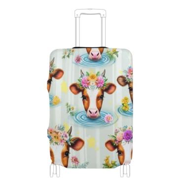 Imagem de Joisal Lindas coroas de flores de vaca capa de mala personalizada protetor de bagagem essencial de férias anti-arranhões estampa de manga de mala, P, serve para capa de 45 a 50 cm, Lindas coroas de