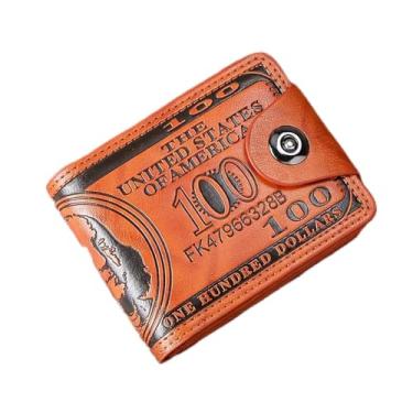 Imagem de Carteira masculina dobrável, carteira minimalista de notas de dólar de poliuretano, carteira dupla com fecho magnético seguro para cartões de crédito e fotos (marrom café)