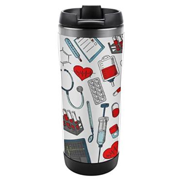 Imagem de Pílulas médicas drogas pulmões microscópio coração sangue garrafa de água de aço inoxidável sem costura, parede dupla com alça garrafa copo 368 g, à prova de vazamento, quente frio isolado caneca de