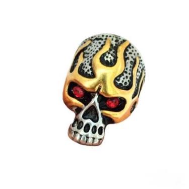 Imagem de Anel Caveira Flamejada Infernal, Estilo Rock Biker, Tema Skull Crânio (32)