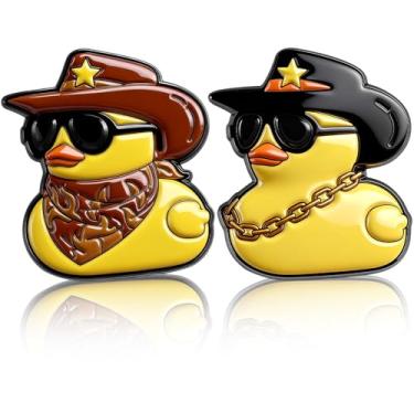 Imagem de PLwelth 2 peças broches esmaltados de pato caubói broche de animal engraçado para mulheres e homens, crachá de lapela de pato de desenho fofo para mochila, chapéus, bolsas, cordão, acessórios de
