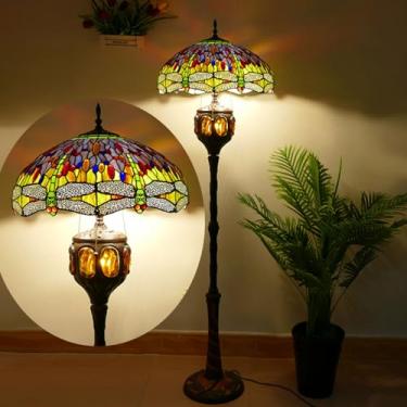 Imagem de Luminária de chão estilo Tiffany com vitral, 45,7 x 45,7 x 170,2 cm (18 x 18 x 67 polegadas), estilo antigo, para canto, ideal para decoração de quarto, sala de estar ou escritório em casa,