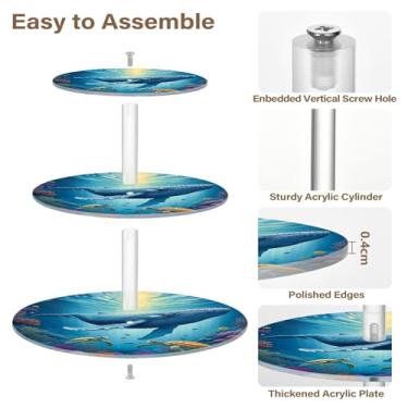 Imagem de Cena subaquática baleia azul 3 camadas suporte de cupcake para copo de festa, torre de bolo, exibição de acrílico, lanche, sobremesa, bandeja para servir alimentos, formatura
