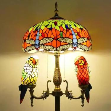 Imagem de Luminária de chão Tiffany com decoração natalina, libélula, papagaio, rosa e uva [5 lâmpadas][40,6 cm L x 165,1 cm A] Luminária de leitura de vitral para sala de estar, quarto, escritório ou