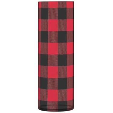 Imagem de Vaso cilíndrico vermelho xadrez lenhador para flores, vasos altos de plástico personalizados, lindos centros de mesa com estampa floral, 30 cm x 9,9 cm