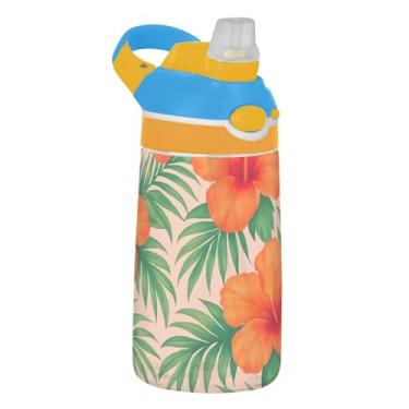 Imagem de Garrafa de água esportiva infantil Tritan de 473 ml com tampa de palha, garrafa de água à prova de vazamento para escola, reutilizável, copos de viagem para crianças de 473 ml, alça de transporte