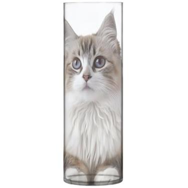 Imagem de Vasos e vasos de plástico de pelos compridos com estampa de animais de estimação, vasos de flores decorativos, cilindro, decoração de casa, estética, 30 x 9,9 cm