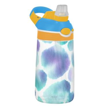 Imagem de Garrafa de água infantil Tritan de 473 ml à prova de vazamento 473 ml com canudo copo infantil reutilizável portátil, alça de transporte, pontos macios chiques pastel