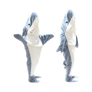 Imagem de Manta Com Capuz Feminina Estampada Xadrez De Tubarão, Macia E Quente, 