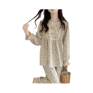 Imagem de Conjunto De Pijamas Femininos plus Size De Manga Longa Estilo Jardim M